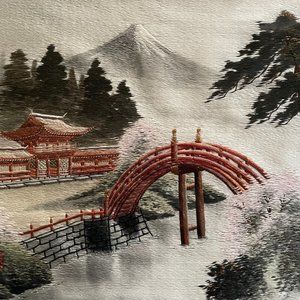 Vintage Japanese 20th Century Silk Embroidery of Mt Fuji